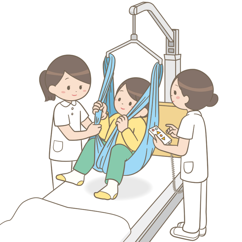 ベッドに固定して使用する固定式リフトのイラスト