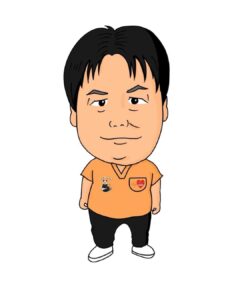 オレンジのスクラブと黒いズボンを着た男性のイラスト